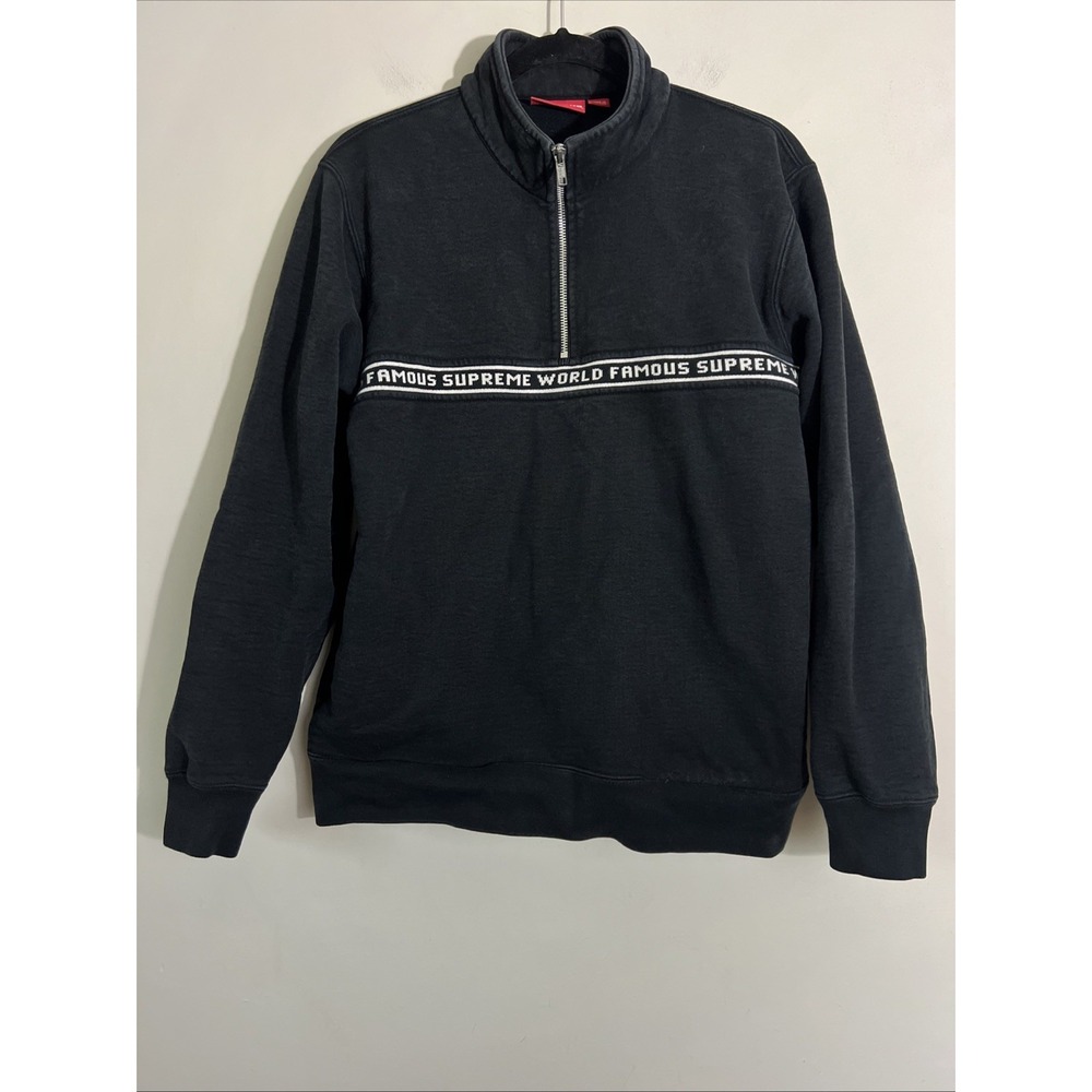 Supreme World Famous 1/4 Zip Black Sweatshirt Heavy Cotton Size M
